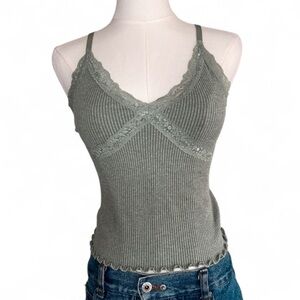 GYPSY & JADE Babydoll Lace Trim Lettuce Hem Cami Tank Y2K Indie Coquette S / M